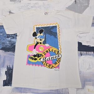 Vintage 80s Surf Mania Tee Disney World Mickey Mouse Surfing Mens One Size Puff